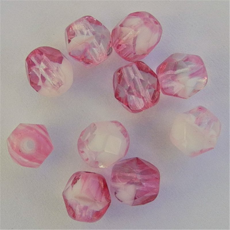 Tsekkiläinen fasettihiottu pyöreä lasihelmi 6mm, kirkas/pinkki